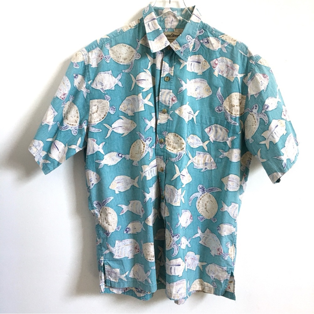 Cook Street Blue Fish Reverse Print Vantage Men's Hawaiian Shirt Size M